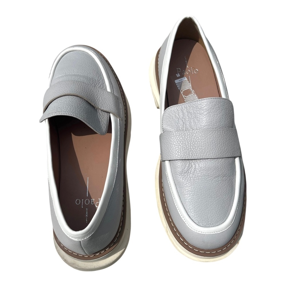 Linea Paolo Minka Gray White Chunky Thick Soles Preppy Leather Loafers Size 9 - Picture 8 of 14